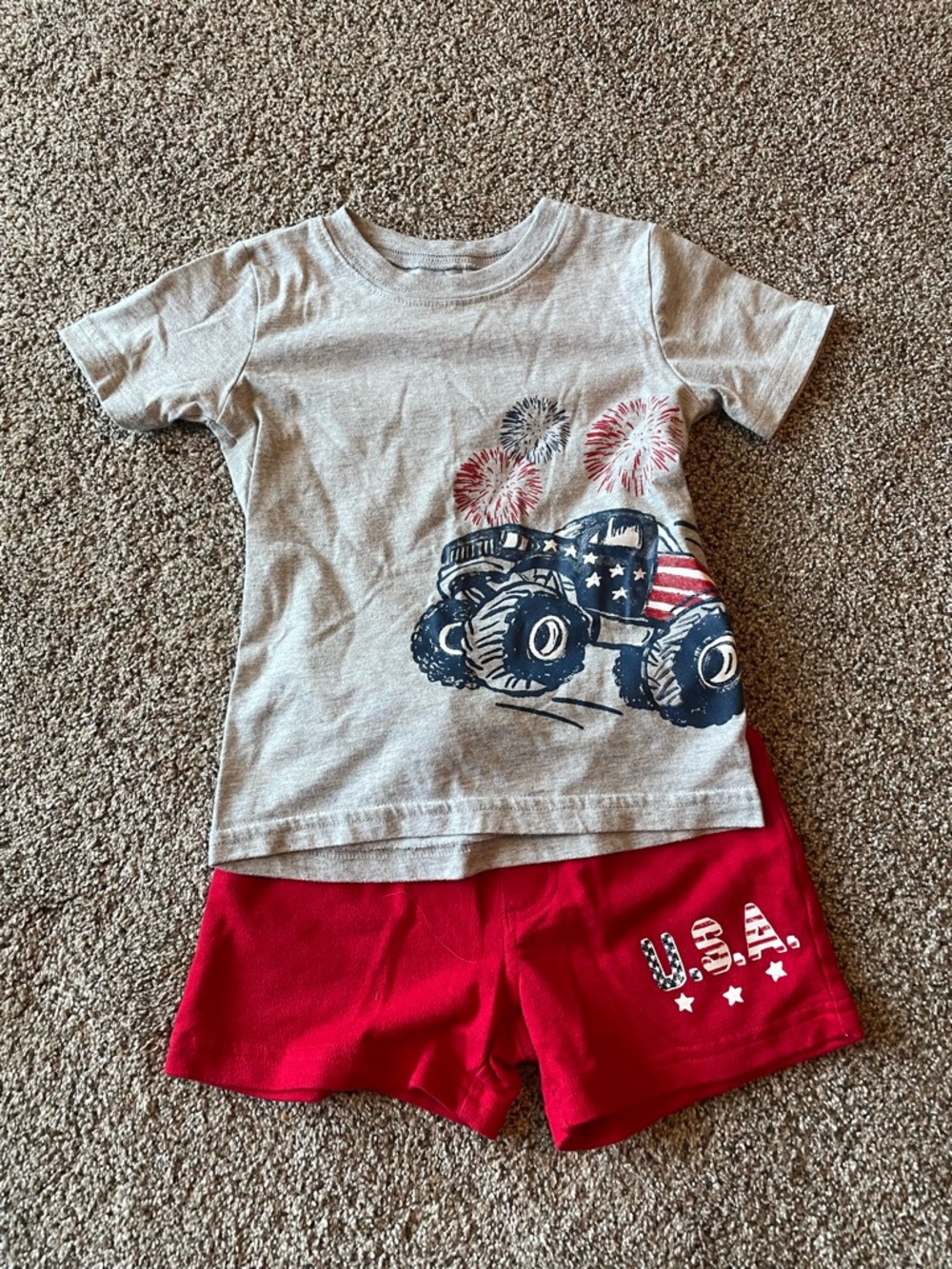 Carter's Gray Tee with Blue Monster Truck and Red Shorts Set